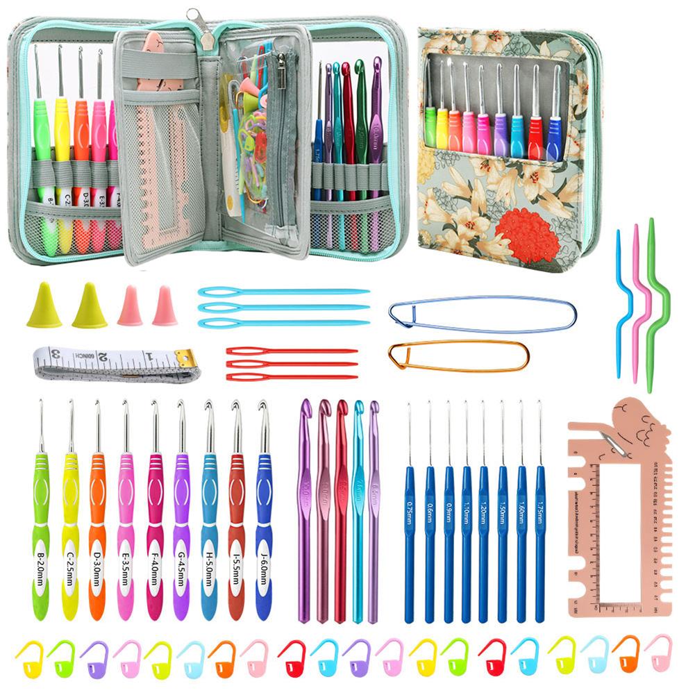 

Aluminum Knitting Needles Set TPR Soft Handle Crochet Hooks Needles Handmade Crafts with Storage Bag for DIY Scarves Gloves зелений