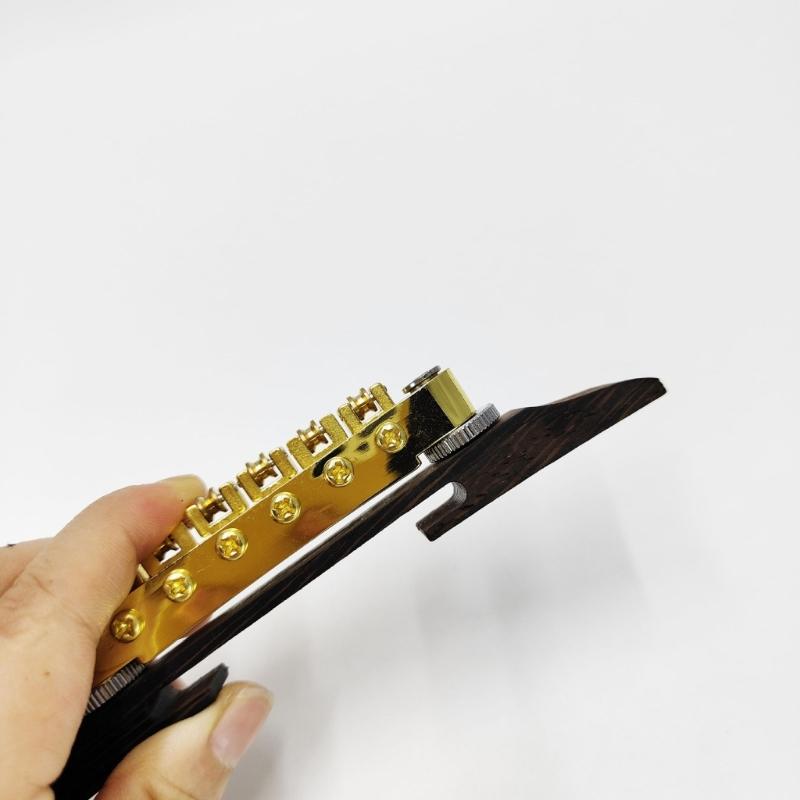 High Performances Fixed Saddles Rosewood Bridge Electric Guitar Bridge Tailpiece with Golden Roller Saddles Easy to Use