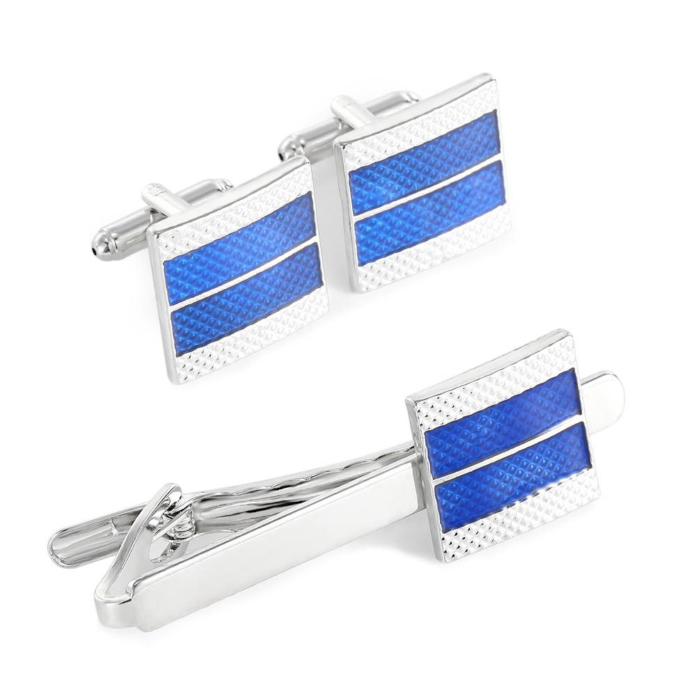 Groom Funny Mens Blue Rivet Pattern Design Square Cufflinks&Tie Clip Set Formal Jewelry Rivet pattern