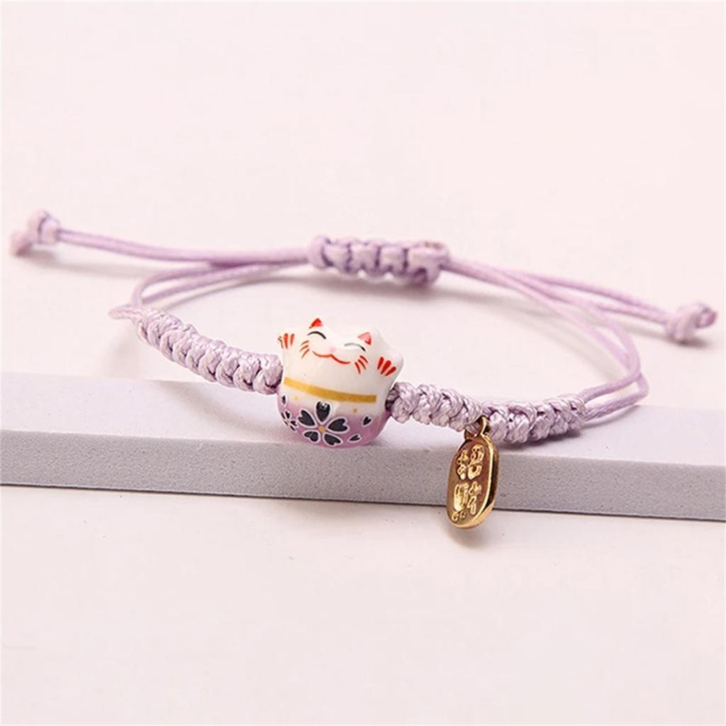 2026 Cartoon Simple Cute Ceramic Lucky Cat Bracelet Hand-woven Red Colors Rope Bangle Women Girls Jewelry Gift Bracelet