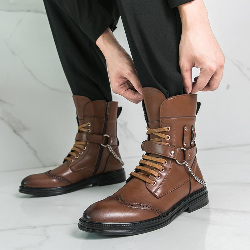 Men High top with Punk Metal Chain Trendy and Easy To Match for Adult Men Suitable for Daily Wear Fashionable Design