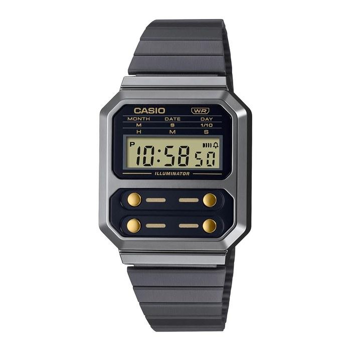 Casio Цифровые часы A100WEGG-1A2 Мужские Черный x Золотой