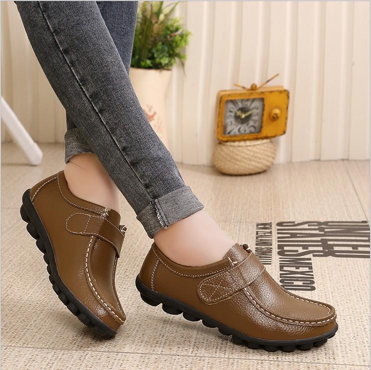 Genuine Leather Shoes Women Soft Flats Elastic Mother Shoes Comfortable Casual Walking Driving Shoes Non-slip