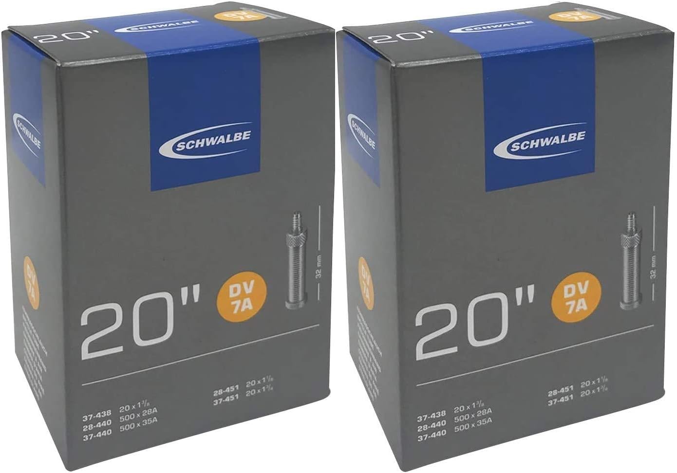 

SCHWALBE [Set of 2] Bicycle Tubes, Genuine, 20x1 1/8-1 3/8, 32mm British, 7A-DV, Boxed