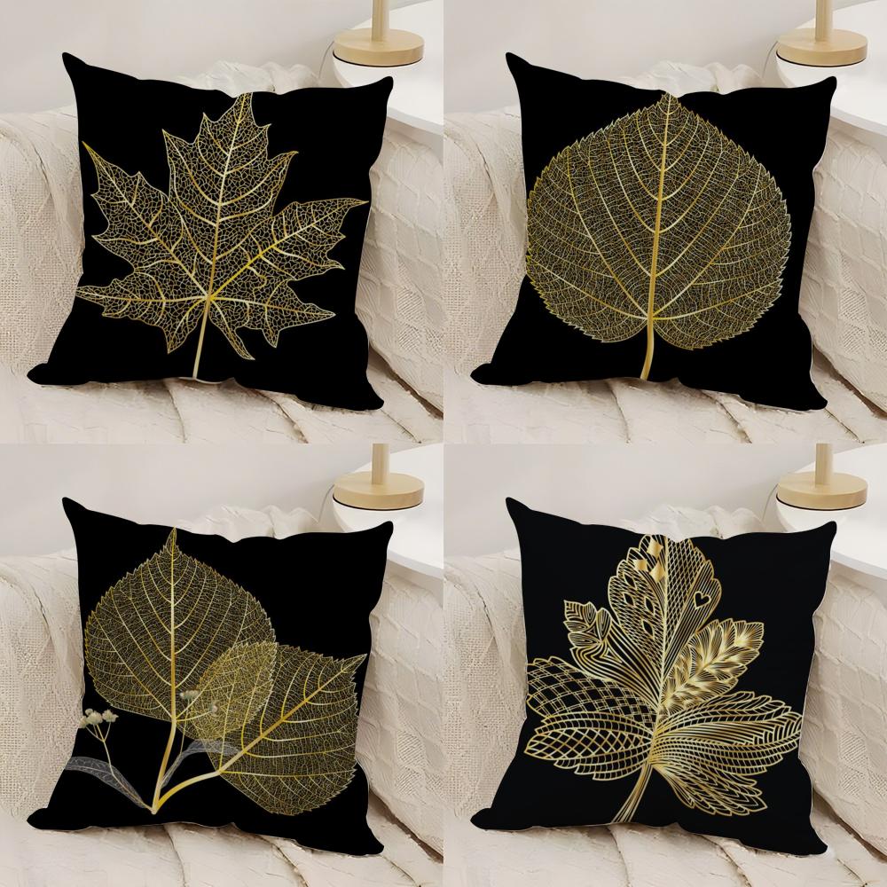 Golden Leaf  Branch Pattern Cushion Cover Silky Short Plush DoubleSided Printed Pillow Case for Sofa All Seasons Home Decor