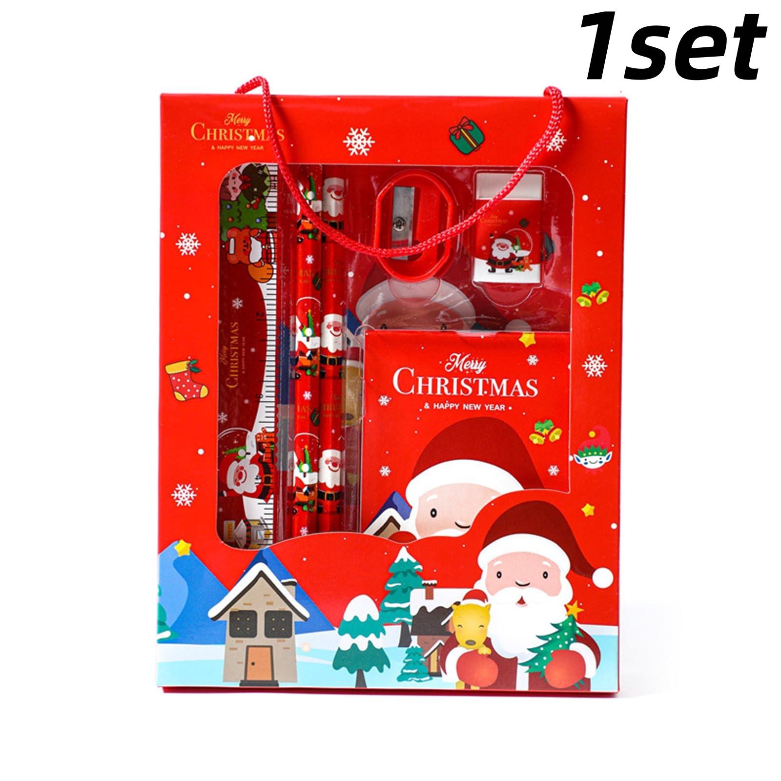 

1/2 комплекта рождественских канцелярских принадлежностей, мультяшные карандаши, ластик, линейка, карандаш, подарочная коробка, школьные принадлежности для детей, рождественские и новогодние подарки 2025 года