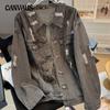 Jaqueta jeans plus size primavera e outono jaqueta jeans vintage jaqueta quebra buracos casaco cardigan tops