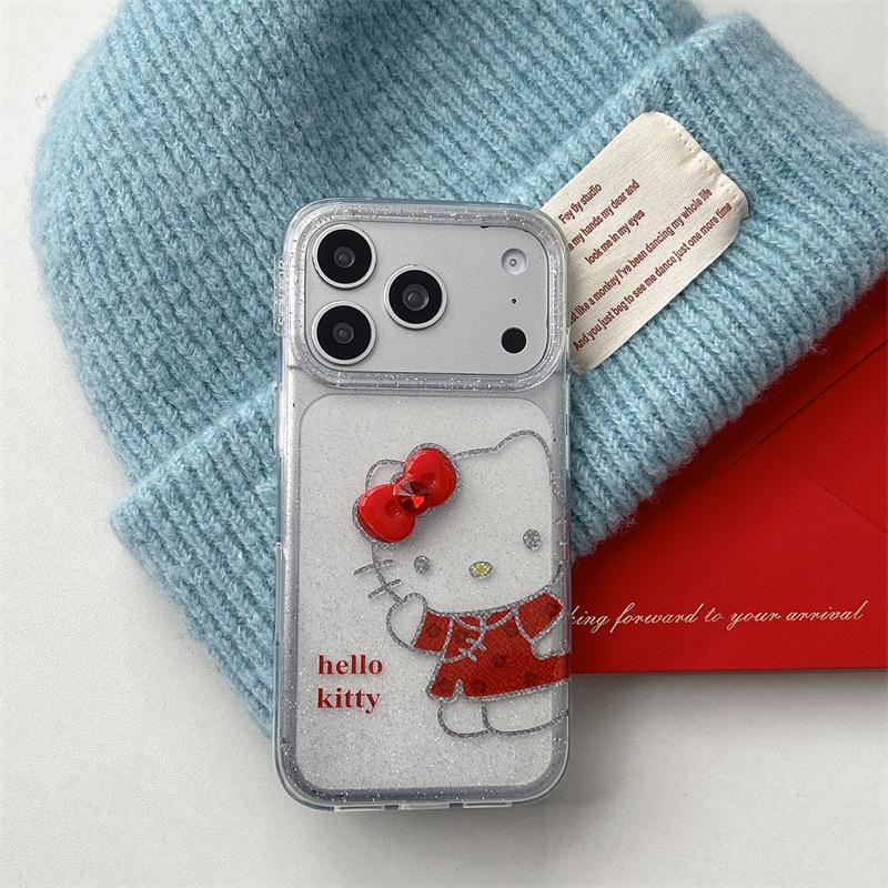 

New Year Edition Pink Glitter Hello Kitty iPhone Case for 17/16 Pro Max/15/14 iPhone 14
