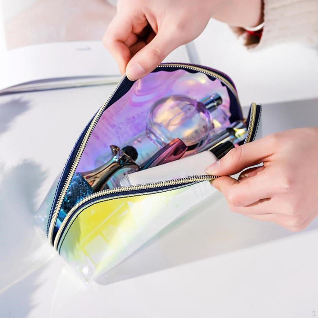 Iridescent Holographic Makeup Bag for Women Clear Waterproof Toiletry Travel Cosmetic Pouch