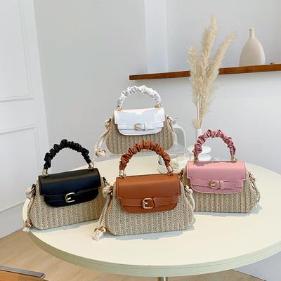 Straw Bag Women's Bag New Seaside Beach Bag Portable Messenger Bag Contrasting Color Woven Small Square Bag