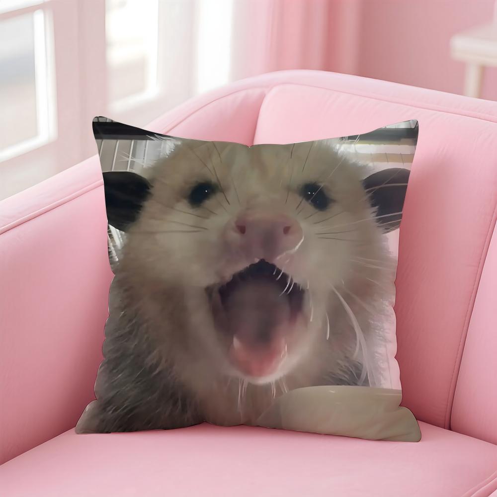 O-Opossum Cushion Cover Pillowcase Short Plush Invisible Zipper Room Sofa Cushion Cover