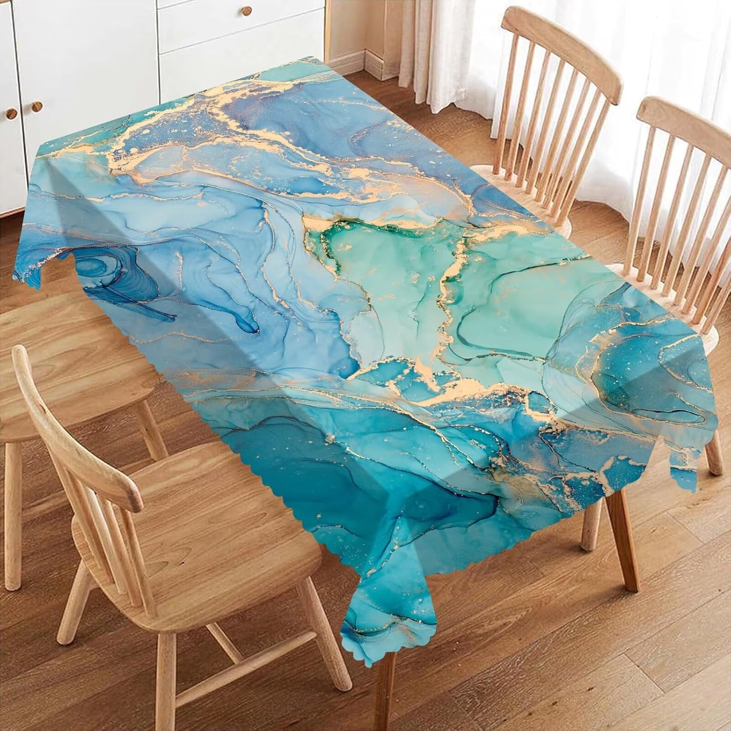 Jingyue Pet Unisex Turquoise Modern Marble Rectangle Tablecloth For Table Decor Washable Farmhouse Kitchen Dining Tablecloth Holiday Party Decor