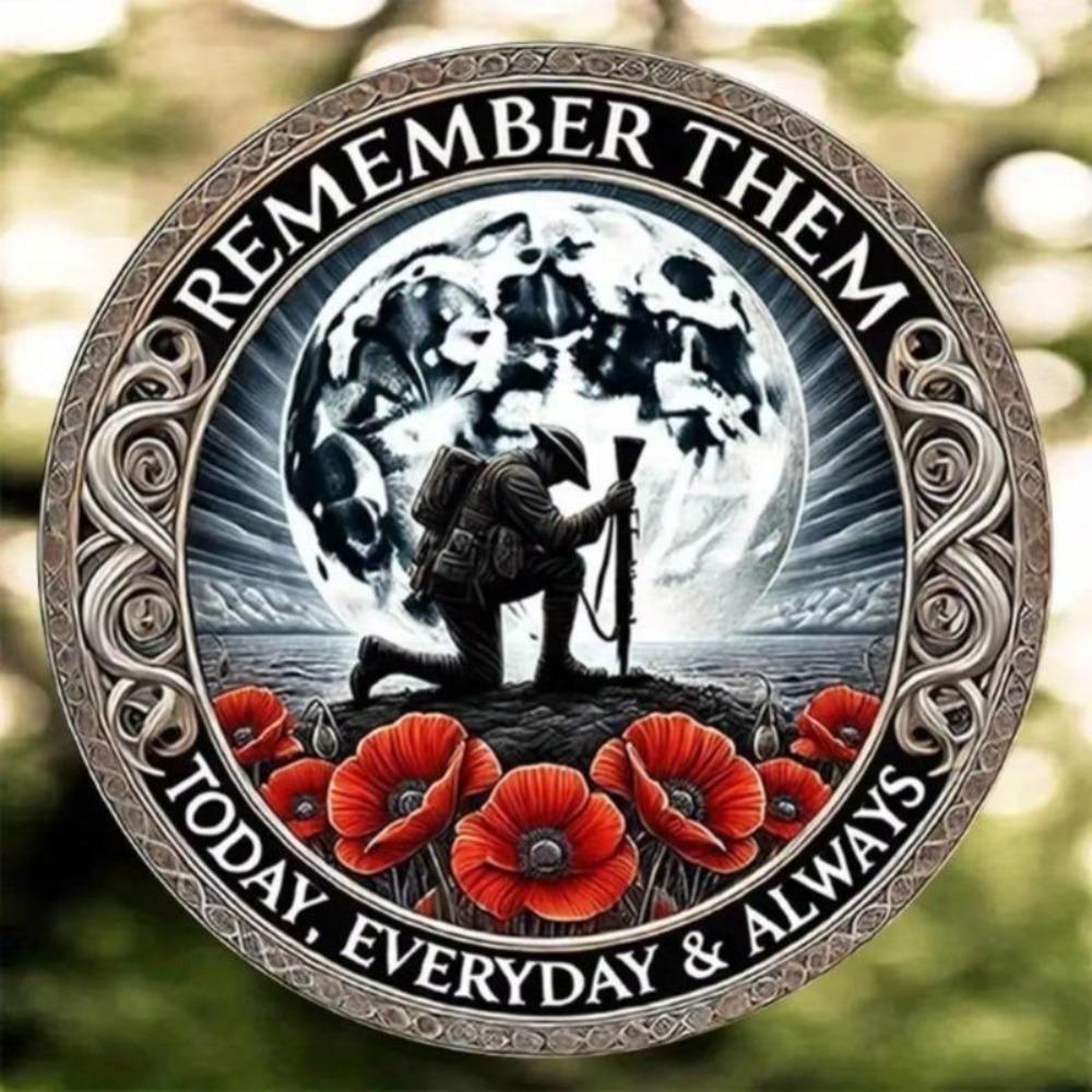 Vintage Military Tin Sign 8 Inch Round Memorial Wall Decor