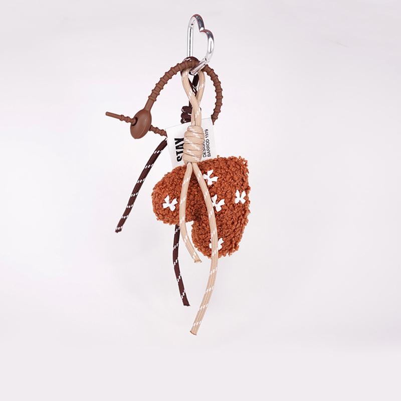 Fashion Love Heart Shaped Plush Keychain Handmade Lamb Wool Braided Rope Chain Retro Pendant Jewelry Accessory