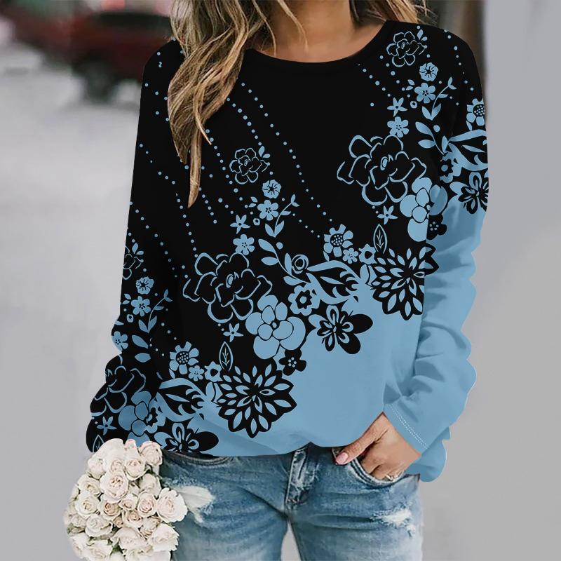 Plus Size Autumn and Winter New Fashion Round Neck Long Sleeve Printed Elegant Casual Loose Pullover Oversized Streetwear