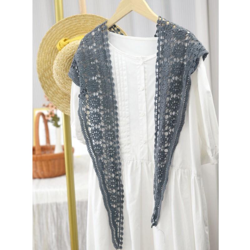 Johnature Handmade Crochet Triangle Scarf Versatile Spring Summer Women Solid Color Hollow Shawl Scarf