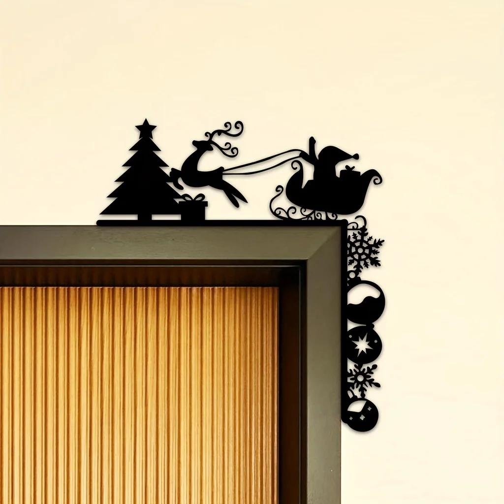 

Металлические сани Декоративные настенные наклейки Рождественские украшения для углов дверей Праздничный декор дверной рамы Элегантные металлические настенные украшения чёрный