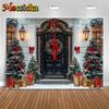 Mocsicka New Year Party Backgrounds Christmas Tree Winter Snowflake Black Door Decorations Family Festival Photography Backdrops