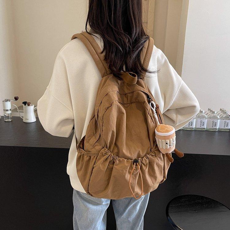 Casual Backpack Women Large Capacity Fashion Junior High School Student Pleat Schoolbag Cloth Bag Korean Travel Backpack