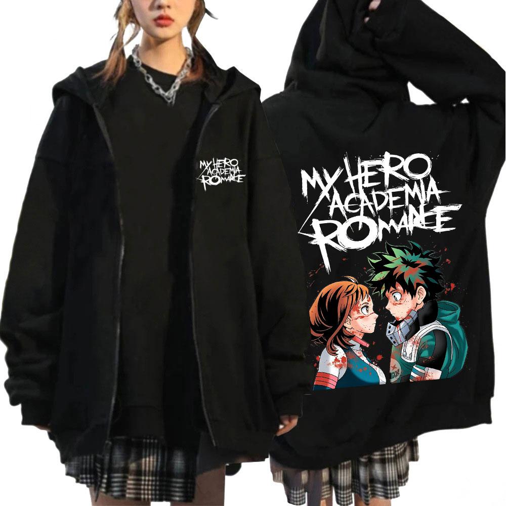 Anime My Hero Academia Midoriya Izuku Deku OCHACO URARAKA Zipper Hoodies Men Fashion Long Sleeves Zip Up Sweatshirts Coat Jacket