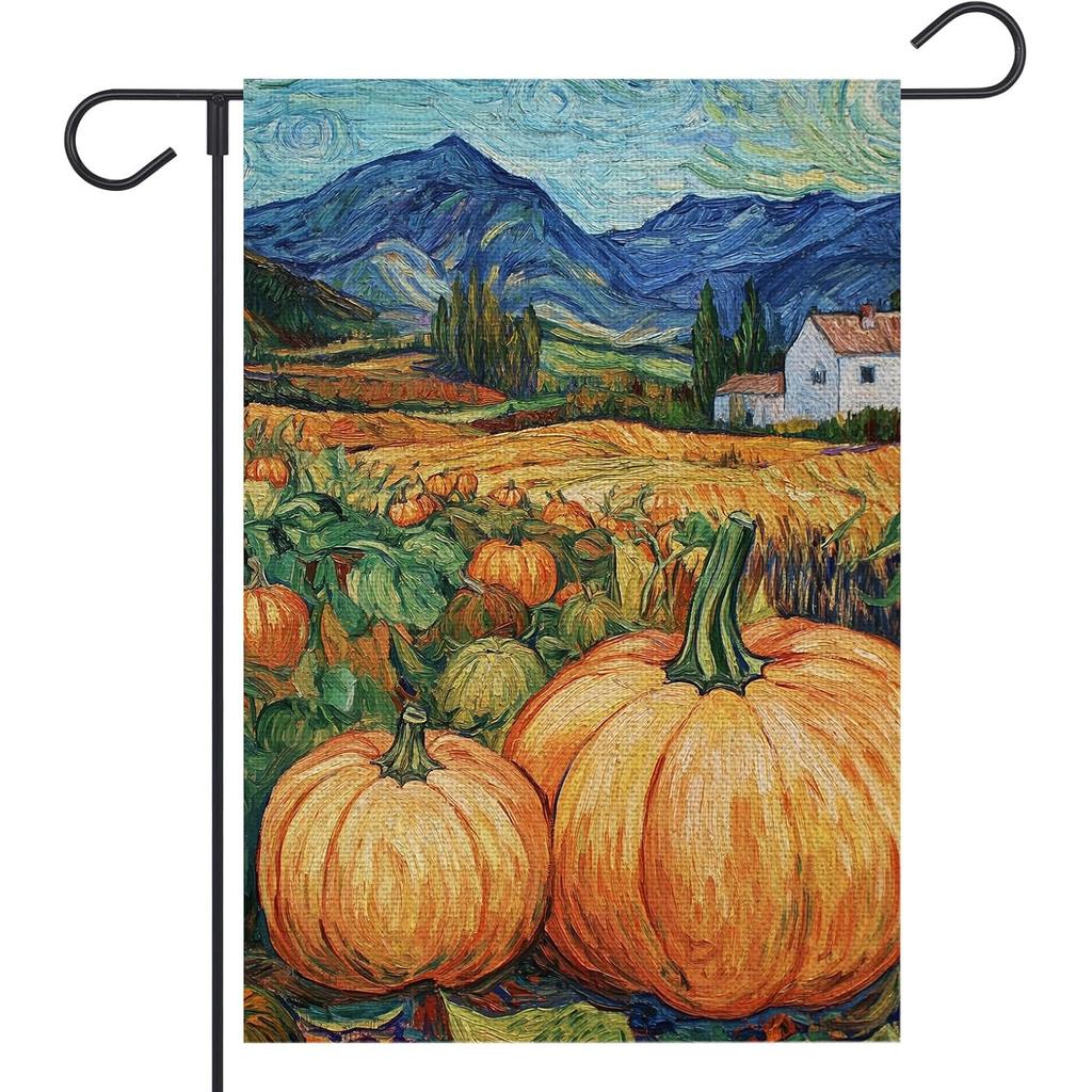 Double-Sided Autumn Watercolor Pumpkin Flag | Polyester, Suitable for Seasonal Holiday Outdoor Decoration, Multipurpose Use