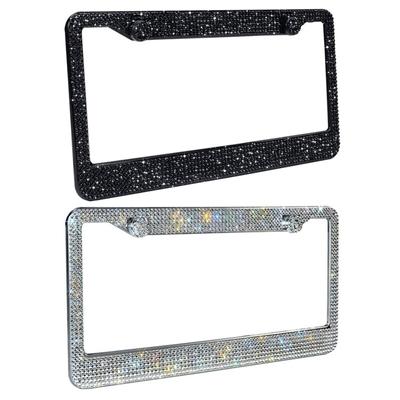 License Plate Holder Stainless Steel License Plate Frame Bling Rhinestone Front Rear License Plate Frame for USA