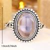Vintage Silver Color Oval Beaded Stone Ring for Women Fashion Jewelry Gift for Wedding Party Daily