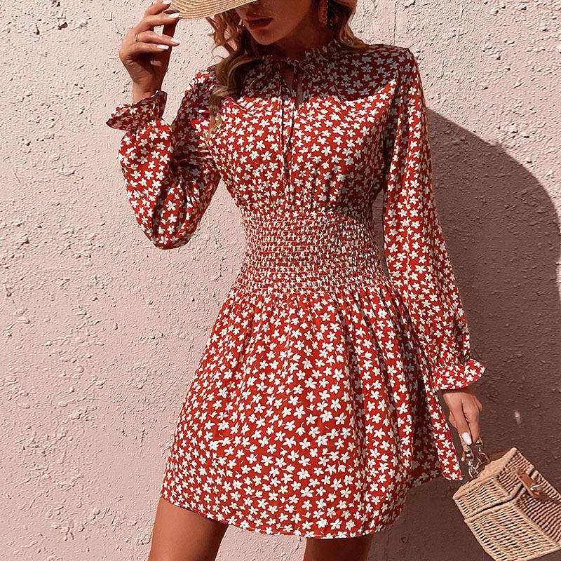 Temperament and Elegance Outer Wear Fashion Women's Spring Slim Long Sleeve Printed Dresses
