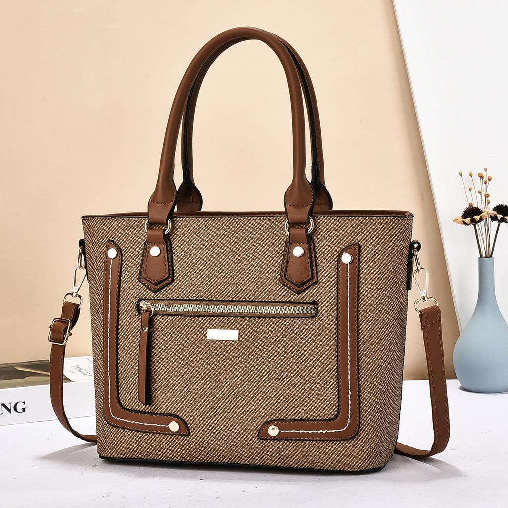 Borsa Tote Vintage in Stile Europeo per Donna con Materiale in PU e Tasche Multiple