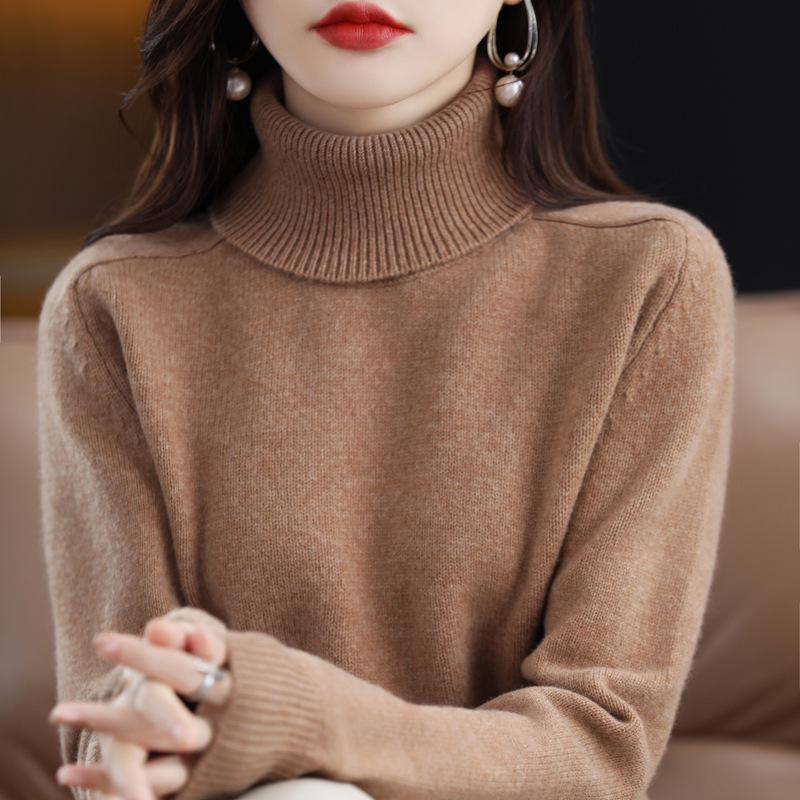 Women's Winter Double-Ply Thick High-Neck Pure Wool Cashmere Base Layer Sweater