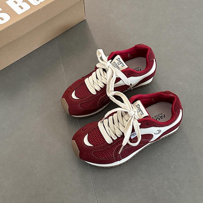 Korean Version of Fashionable Versatile Soft-soled Breathable Casual Sports Shoes Women's Summer Retro Lace-up Splicing Mesh Cotton Forrest Gump Shoes