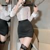 Ladies Sexy Chiffon Secretary Uniform Student Dress Pure Desire Couple Pajamas White Shirt Free Skirt Temptation