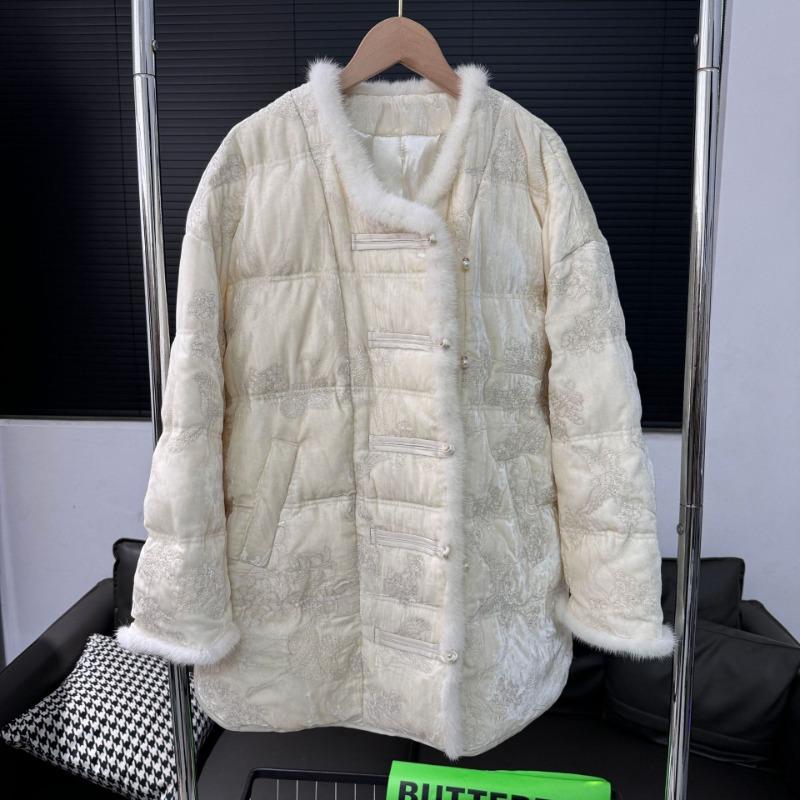 Light Luxury Mink Hair Button Down Jacket Women's Winter New White Goose Down Jacket Women's High Sense