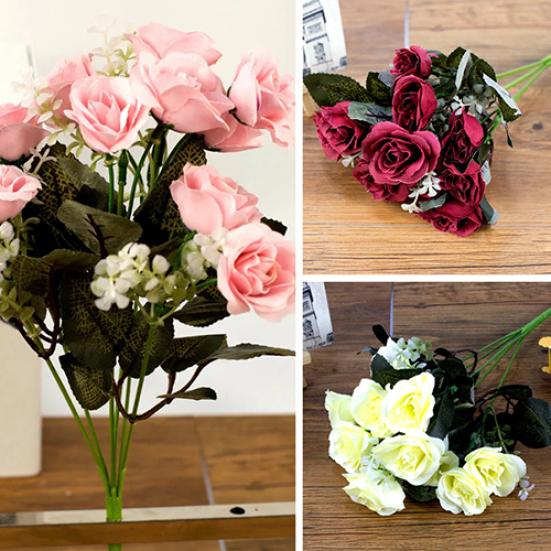 12 Head Artificial Fake Rose Flower Wedding Party Bridal Bouquet Home Room Decor