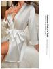 Mid-Sleeve Imitation Silk Women's Tassel Belted Bathrobe Summer Cardigan Pajamas