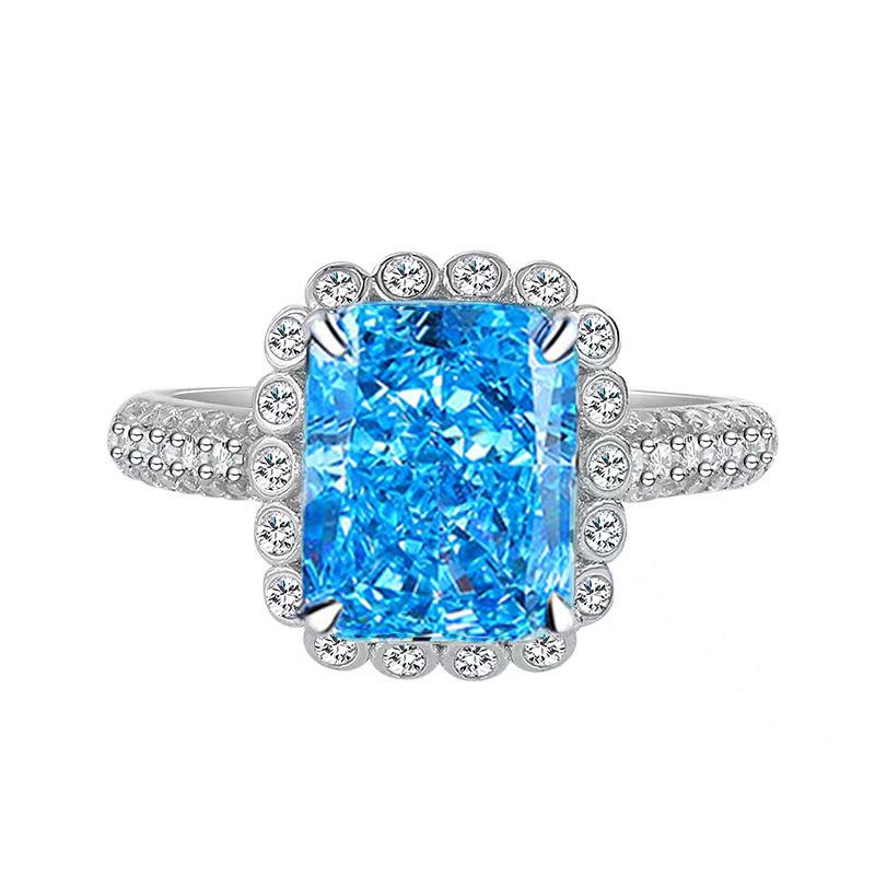 Women's Light Luxury Set: 925 Sterling Silver Aquamarine Necklace, Earrings, and Ring with High Carbon Diamond Accents.