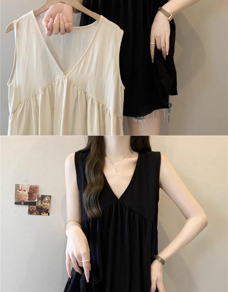 Plus Size V-Neck Camisole Vest - Summer Pure Desire Style, Mid-Length Loose Fit, Slimming, Versatile, Trendy Women's Top.