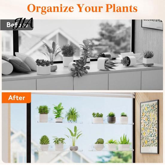 Wall Mounted Storage Rack Window Plant Shelf with Suction Cup And Protective Edge, Clear Acrylic Floating Sturdy Organizer Display Shelf, for