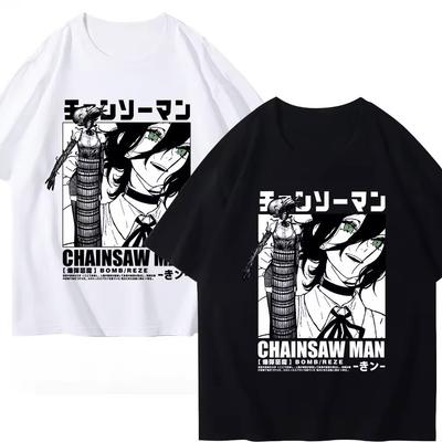 T-shirt Cartoon Chainsaw Man Reze Marchandise Devil Reze Manches Courtes Anime Style Japonais T-shirt Noir Vêtements