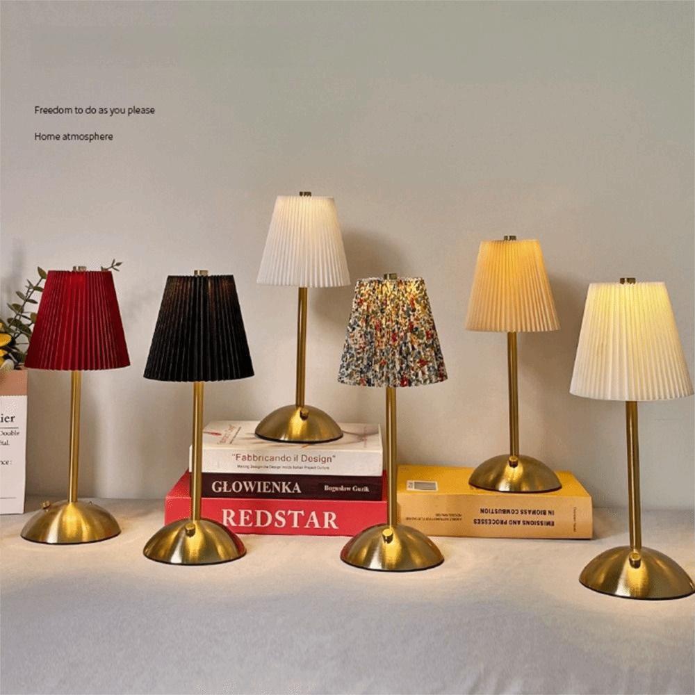 Pastoral Style Touch Bedside Lamp Fabric Shade LED Night Light Bedside Ambient Light Living Room