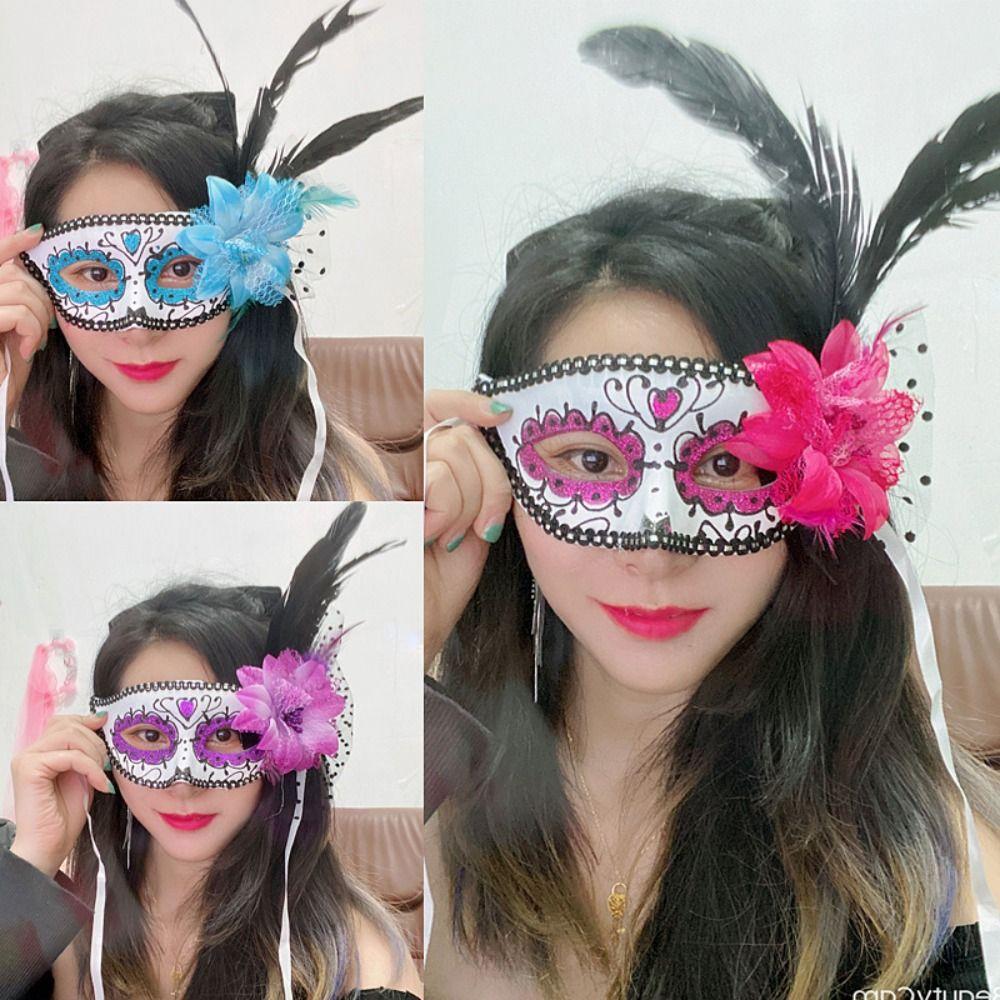 

Венецианская маска с перьями на половину лица, цветочная маскарадная маска с блестками, маска для глаз с перьями, свадьба purple-B