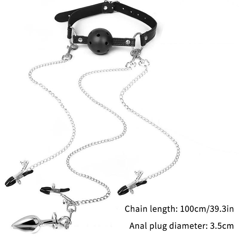 Mouth Gag Nipple Clamp Clitoris Clip Anal Butt Plug With Chain Clip Sex Toy Adjustable Breast Clip Stimulator