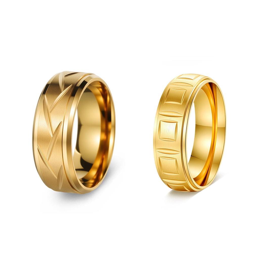 Retro Engraved Stainless Steel Men's Ring - Sanded Titanium, European & American Design, Colorfast