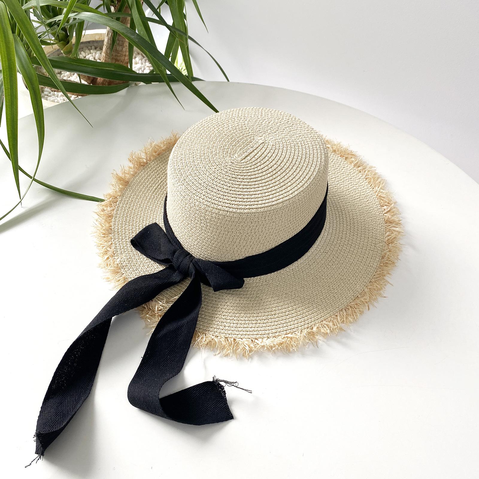 

Универсальная шляпа Соломенная плетеная Сладкий бант Женская Солнцезащитная Шляпа-канотье Beige Black