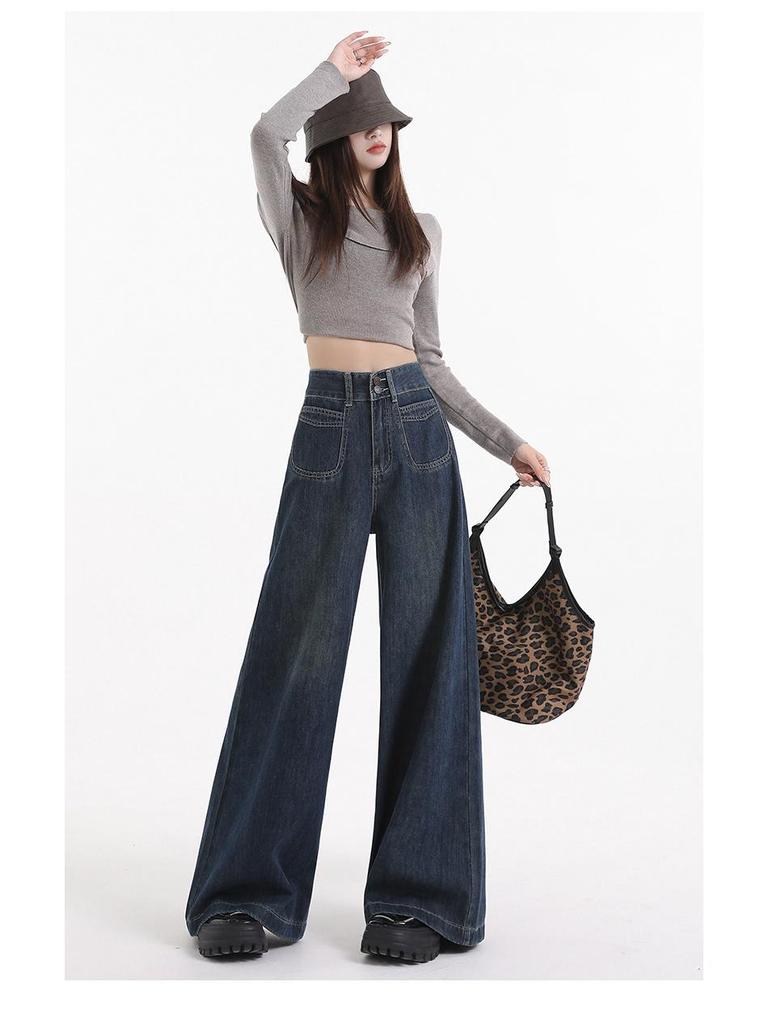 Women's High-Waisted Velvet Wide-Leg Jeans for Autumn and Winter