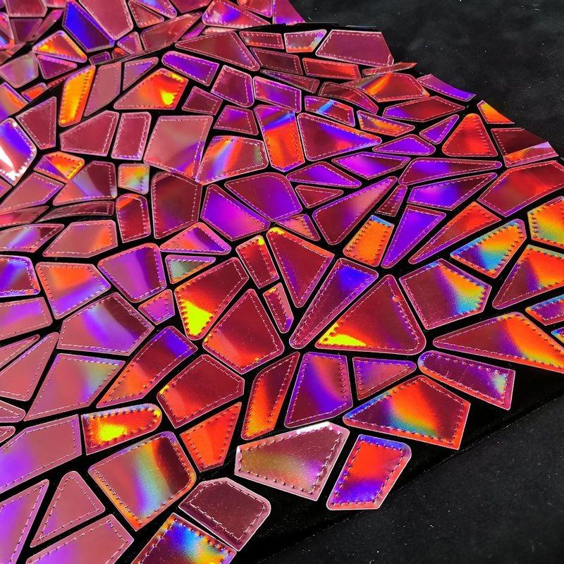 Geometric Laser Polyester Sequin Velvet Fabric, Gradient Embroidery Fabrics, DIY Sewing, Stage Costume Clothing, Red Color