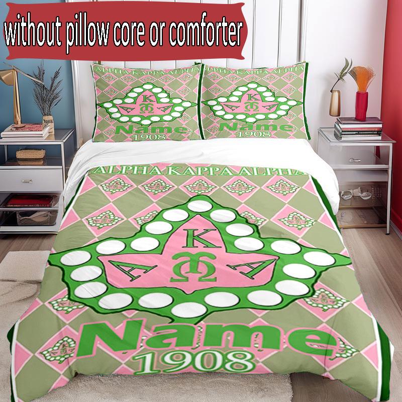3pcs Duvet Cover Set (1*Duvet Cover + 2*Pillowcase, Without Core), Custom Name Alpha Kappa Alpha Pattern Bedding Set, Home Bedroom Decor Gift
