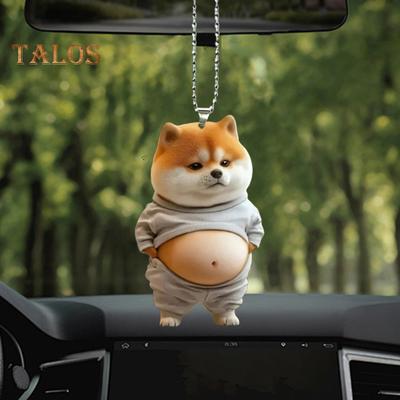 Fat Puppy Keychain 2D Flat Acrylic Cartoon Dog Ornament Car Mirror Backpacks Hanging Pendant for Home Decor