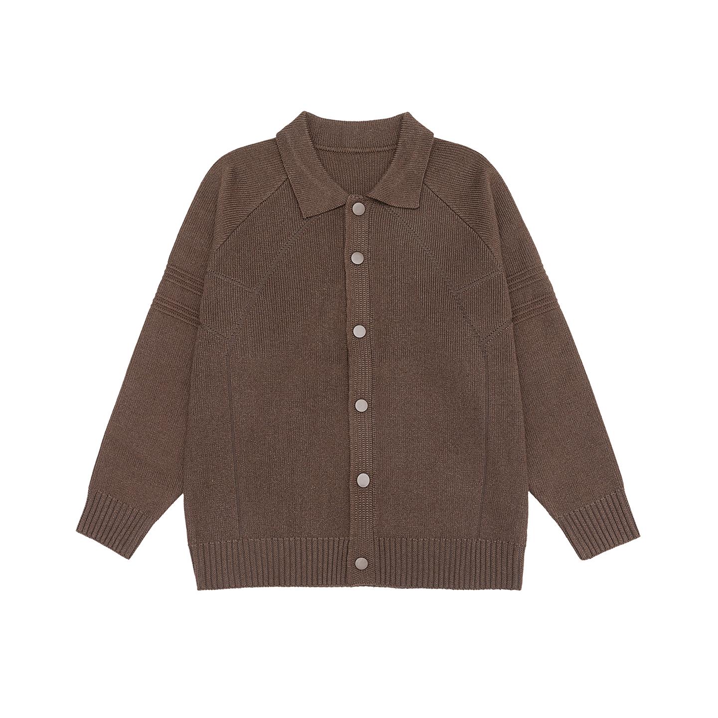 

Men s Retro Heavyweight Polo Neck Cardigan Sweater - 930G, Loose Fit, Plus Size Knitwear for Autumn/Winter L (130-145 jin) кавовий