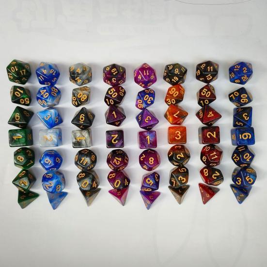 7Pcs/Set Starry Sky Acrylic Multi-side Dice Golden Number D4/6/8/10/12/20 Polyhedral Gaming Dice Prop Adults Family Night Party Board Game Essentials